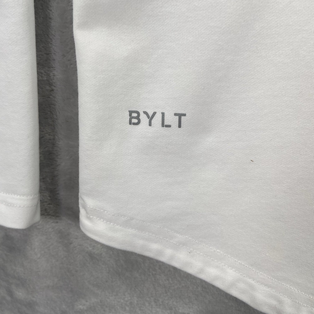 BYLT Shirt men's Medium Polo Long Sleeve Lux Drop Cut White Performance Pullover - Picture 2 of 12
